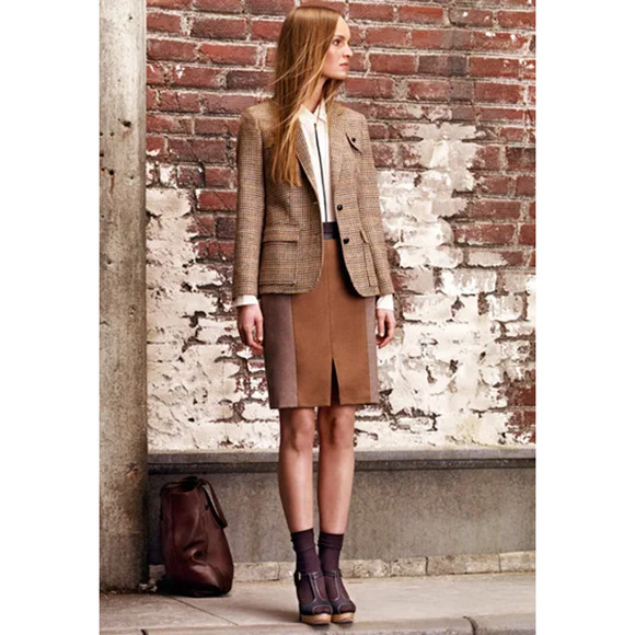 Club Monaco Dresses & Skirts - Club Monaco Womens size 10 Colorblock Leather Wool Pencil Skirt Brown Beige